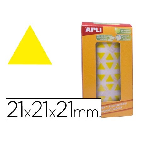 Gomets autoadhesivos triangulares 21x21x21mm amarillo rollo de 2832 unidades