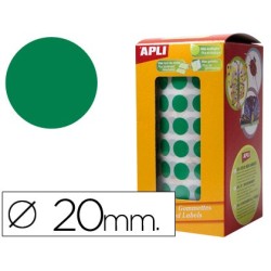 Gomets autoadhesivos circulares 20mm verde rollo de 1770 unidades