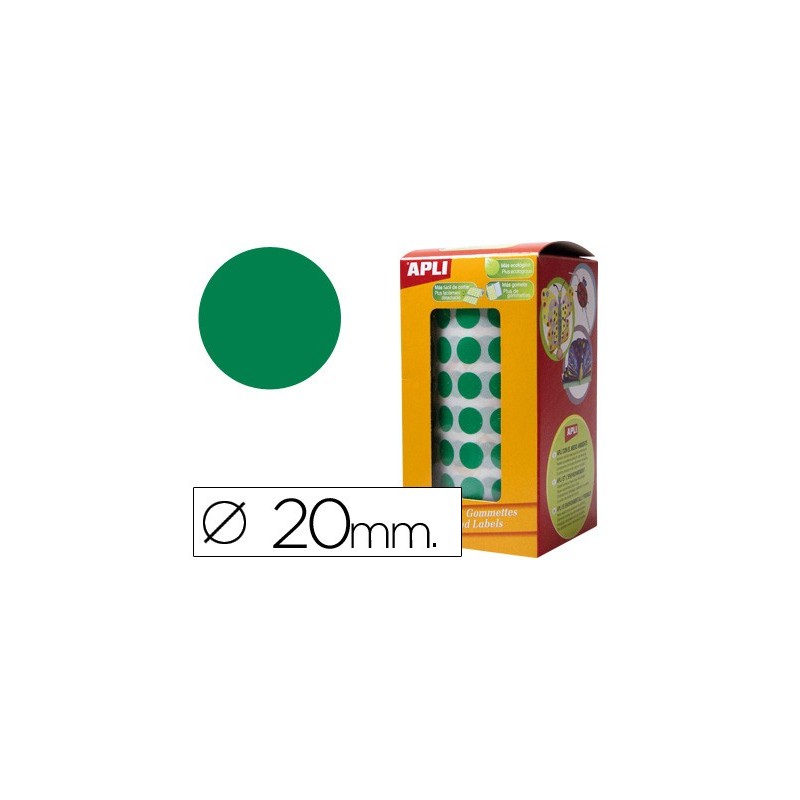 Gomets autoadhesivos circulares 20mm verde rollo de 1770 unidades