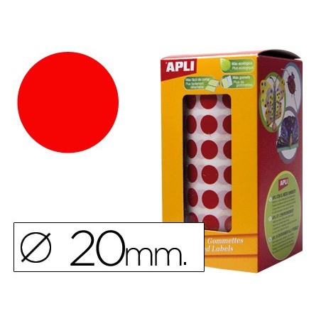 Gomets autoadhesivos circulares 20mm rojo rollo de 1770 unidades