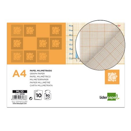 Papel dibujo liderpapel 210x297mm 80g/m2 milimetrado pack de 10 hojas
