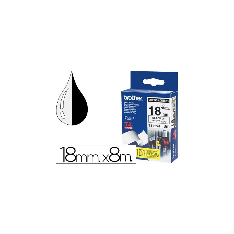 Cinta brother tzes241 blanco-negro 18mm longitud 8 mt superadhesiva