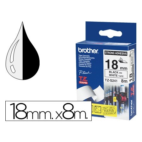 Cinta brother tzes241 blanco-negro 18mm longitud 8 mt superadhesiva