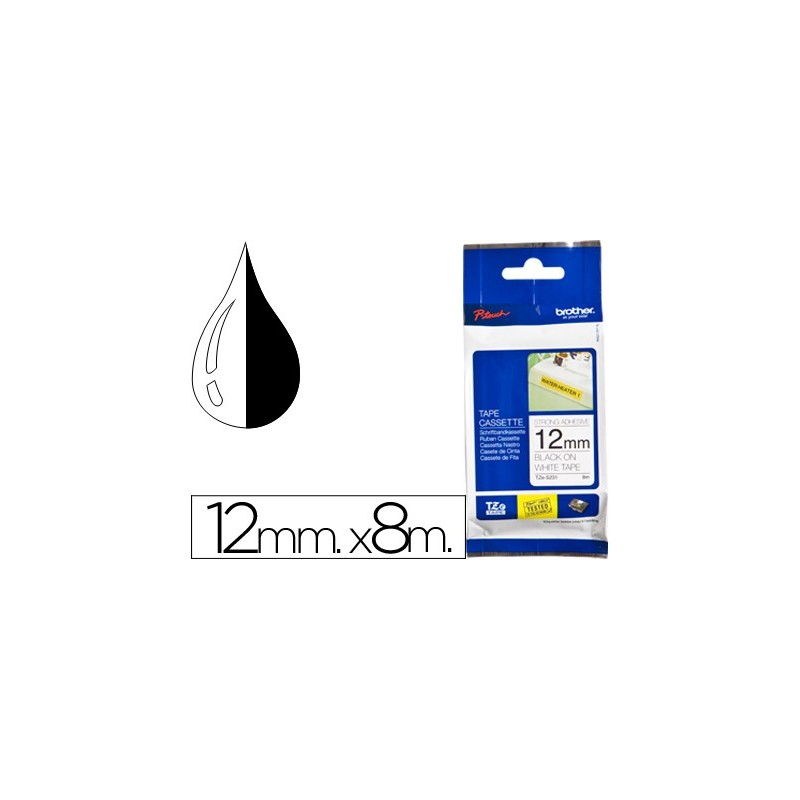 Cinta brother tzes231 blanco-negro 12mm longitud 8 mt superadhesiva