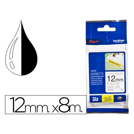 Cinta brother tzes231 blanco-negro 12mm longitud 8 mt superadhesiva