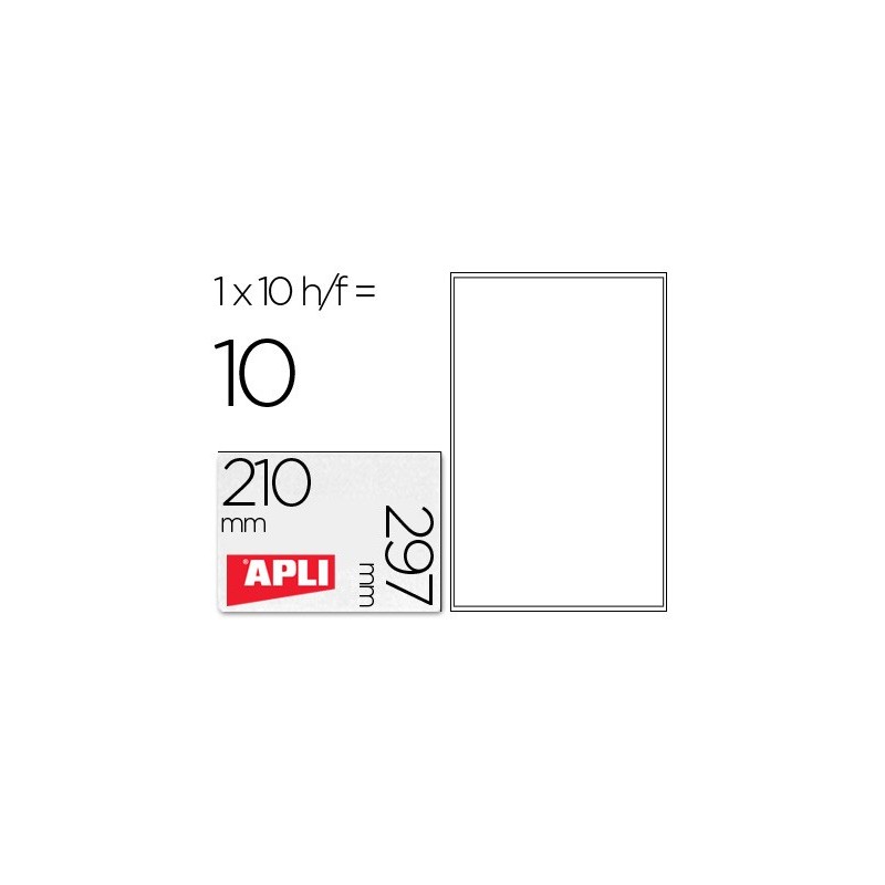 Etiquetas adhesivas apli transparentes poliester para impresora ink-jet 210x297 mm presentadas en carpetas de 10