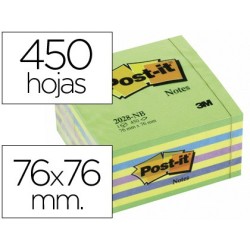 Bloc de notas adhesivas quita y pon post-it 76x76 mm cubo color azul y verde 450 hojas