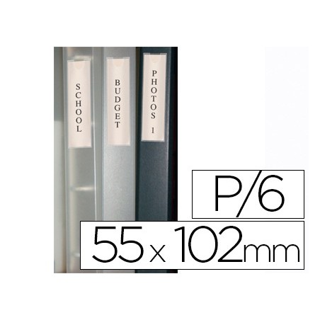 Funda autoadhesiva q-connect para lomo de carpeta 55x102mmpack de 6 unidades