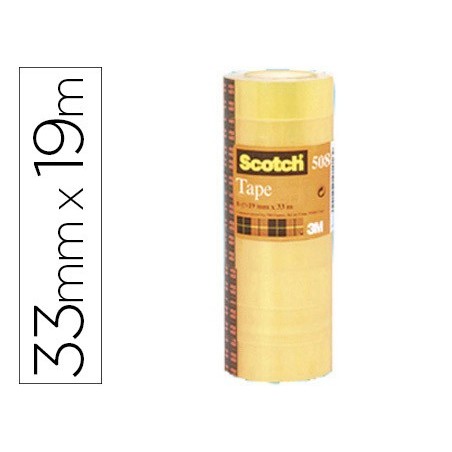 Cinta adhesiva scotch acordeon 33 mt x 19 mm pack de 8 unidades