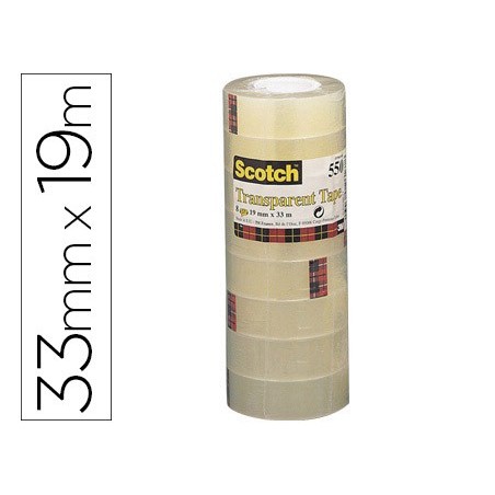 Cinta adhesiva scotch acordeon 550 33 mt x 19 mm pack de 8 unidades
