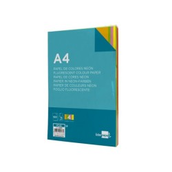 Papel color liderpapel a4 75gr neon 4 colores surtidos paquete de 100 hojas
