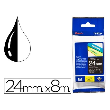 Cinta brother tze-355 negro-blanco 24mm longitud 8mt