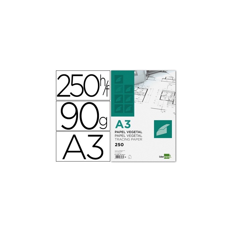 Papel dibujo liderpapel 297x420mm 90g/m2 vegetal