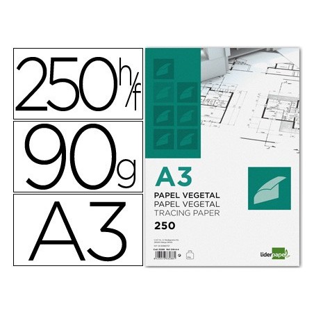 Papel dibujo liderpapel 297x420mm 90g/m2 vegetal