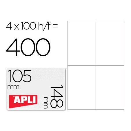 Etiqueta adhesiva apli 1280 tamaño 105x148 mm para fotocopiadora laser ink-jet caja con 100 hojas din a4