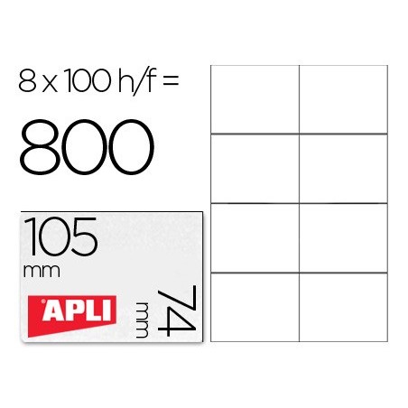 Etiqueta adhesiva apli 1279 tamaño 105x74 mm para fotocopiadora laser ink-jet caja con 100 hojas din a4