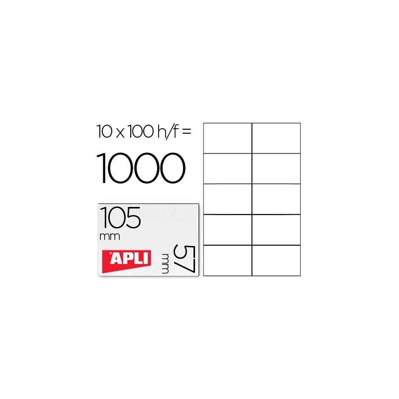 Etiqueta adhesiva apli 1278 tamaño 105x57 mm para fotocopiadora laser ink-jet caja con 100 hojas din a4