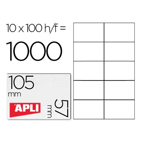 Etiqueta adhesiva apli 1278 tamaño 105x57 mm para fotocopiadora laser ink-jet caja con 100 hojas din a4