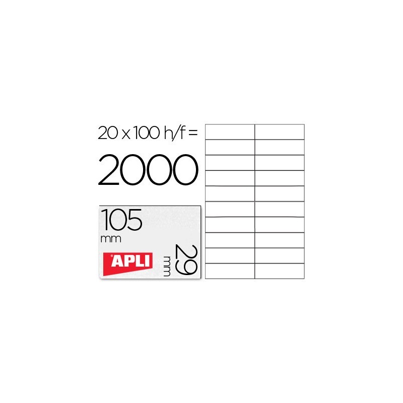 Etiqueta adhesiva apli 1299 tamaño 105x29 mm para fotocopiadora laser ink-jet caja con 100 hojas din a4