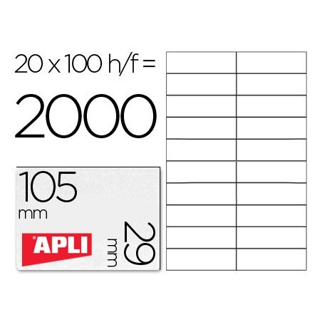 Etiqueta adhesiva apli 1299 tamaño 105x29 mm para fotocopiadora laser ink-jet caja con 100 hojas din a4