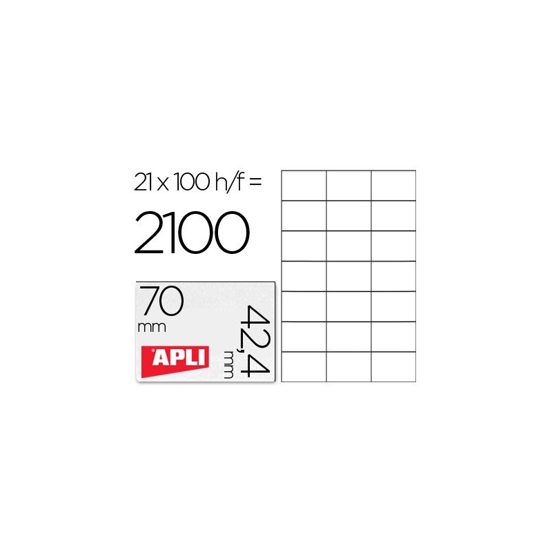 Etiqueta adhesiva apli 1276 tamaño 70x42,4 mm para fotocopiadora laser ink-jet caja con 100 hojas din a4