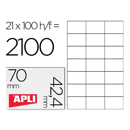 Etiqueta adhesiva apli 1276 tamaño 70x42,4 mm para fotocopiadora laser ink-jet caja con 100 hojas din a4