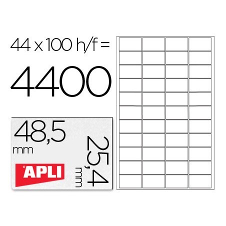 Etiqueta adhesiva apli 1285 tamaño 48,5x25,4 mm para fotocopiadora laser ink-jet caja con 100 hojas din a4