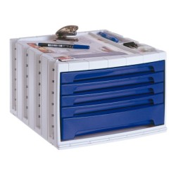 Fichero cajones de sobremesa archivo 2000 305x370x215 mm bandeja organizadora superior 5 cajones azul opaco