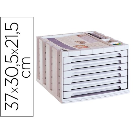 Fichero cajones de sobremesa archivo 2000 305x370x215 mm bandeja organizadora superior 6 cajones gris opaco