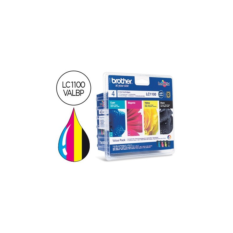 Ink-jet brother lc-1100valbp /m/y/c pack 4 colores 450 pagbk 325 pag m/y/c