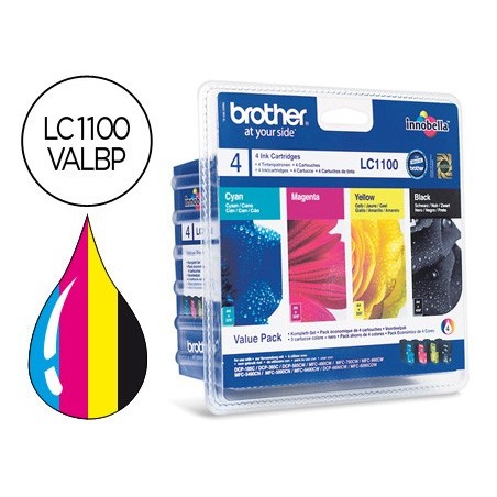 Ink-jet brother lc-1100valbp /m/y/c pack 4 colores 450 pagbk 325 pag m/y/c