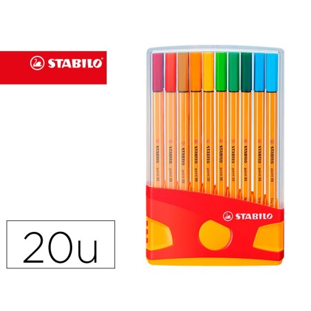 Rotulador stabilo punta de fibra point 88 color parade estuche de 20 unidades colores surtidos