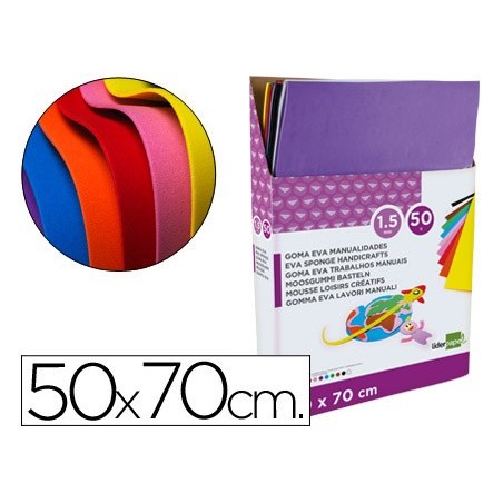 Goma eva liderpapel expositor de 50 planchasx10 colores surtidos 50x70 cm 1,5 mm espesor