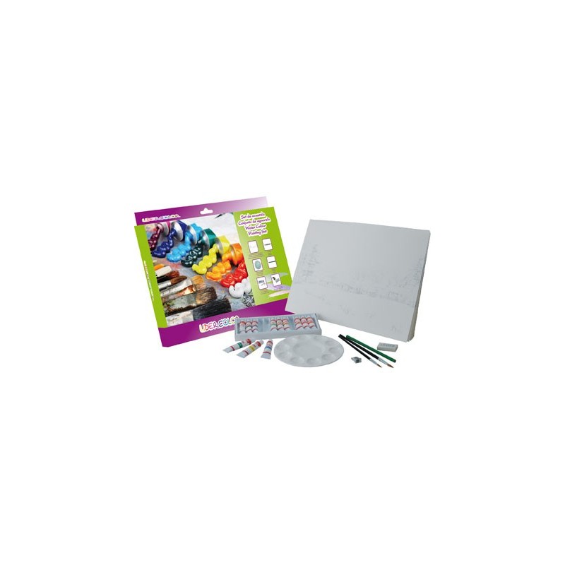 Set acuarela lidercolor contiene 10 laminas acuarela 27x38cm 1 paleta plast 12x12ml1 sacapunt 1 perfilador 1 goma