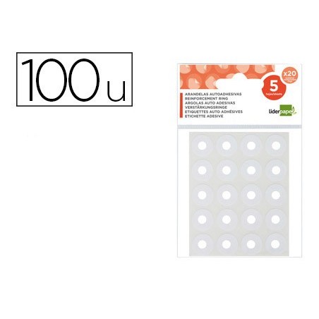 Arandela autoadhesiva liderpapel blanca blister de 100 unidades