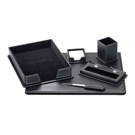 Escribania sobremesa q-connect similpiel negro juego de 6 piezas