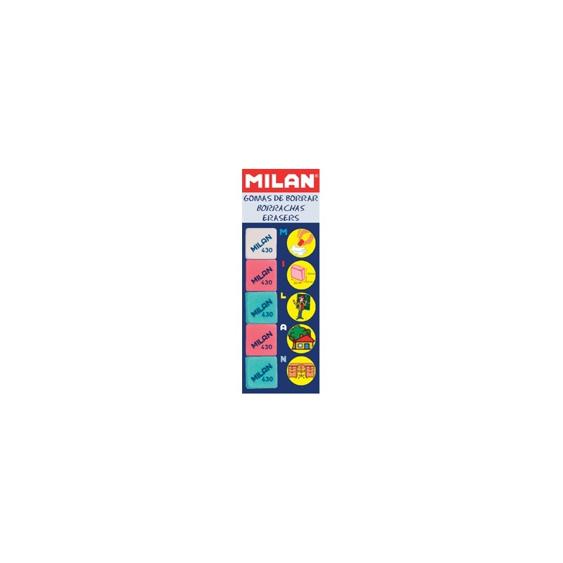 Goma de borrar milan 430-5 blister de 5 unidades