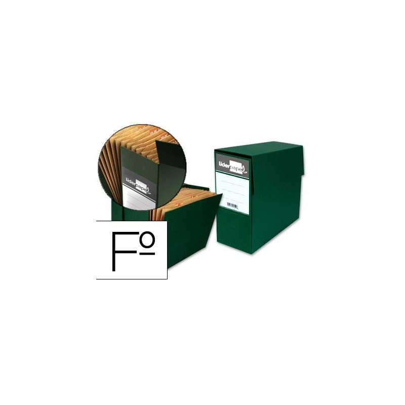 Caja transferencia liderpapel folio con fuelle lomo 110 mm color verde 380x110x260 mm