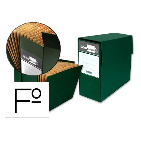 Caja transferencia liderpapel folio con fuelle lomo 110 mm color verde 380x110x260 mm