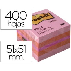 Bloc de notas adhesivas quita y pon post-it 51x51 mm minicubo color rosa 2051-p 400 hojas