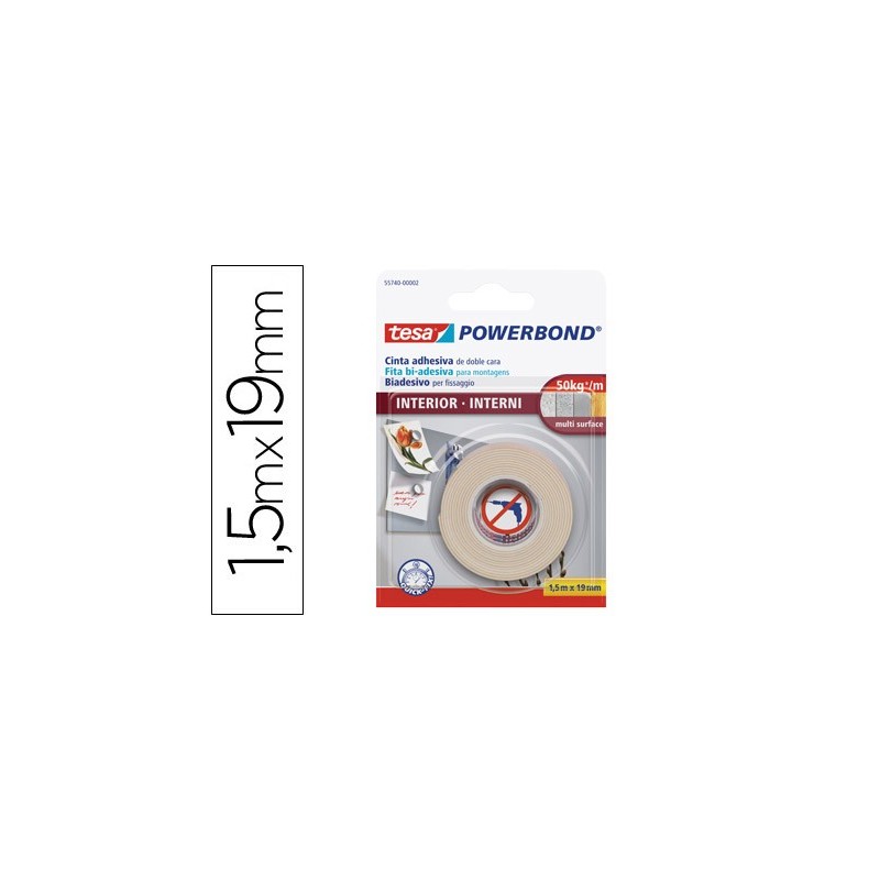 Cinta doble cara tesa interiores 1,5 mt x 19 mm