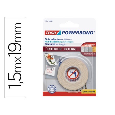 Cinta doble cara tesa interiores 1,5 mt x 19 mm