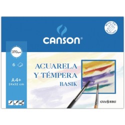 Papel acuarela basik canson din a4 370 gr pack de 6 hojas