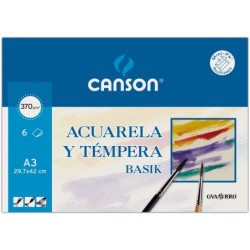 Papel acuarela basik canson din a3 370 gr pack de 6 hojas