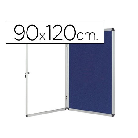 Vitrina de anuncios q-connect mural grande fieltro azul con puerta y marco con cerradura 120x90 cm