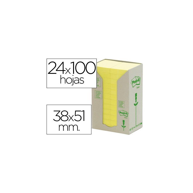 Bloc de notas adhesivas quita y pon reciclada en torre post-it 38 x 51 mm 24 blocs 653 reciclado Bloc de notas adhesivas quita y pon reciclada en torre post-it 38 x 51 mm 24 blocs 653 reciclado