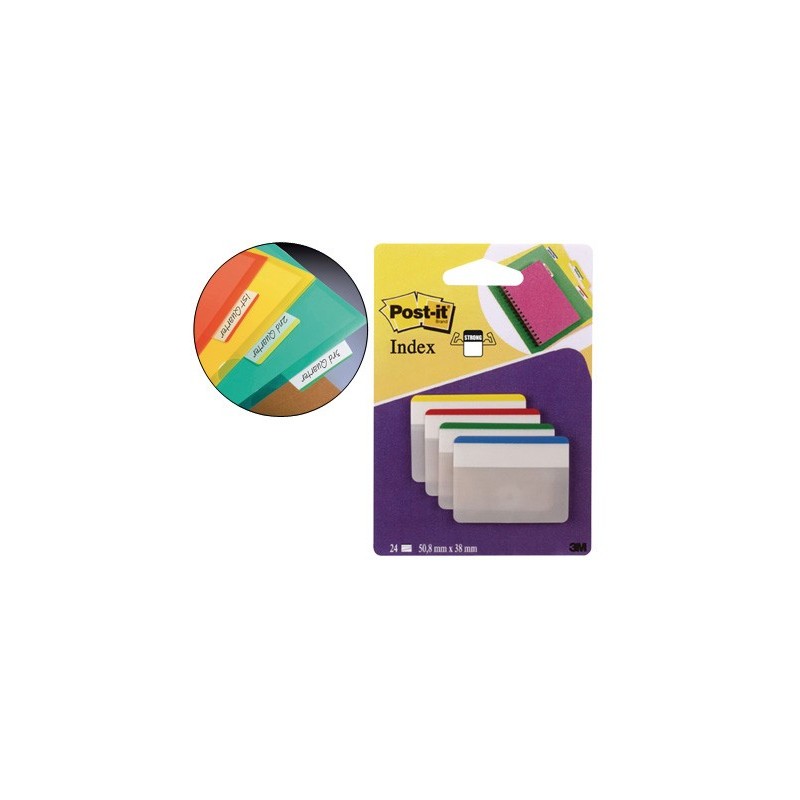 Banderitas separadoras rigidas dispensador 4 colores post-it index 686f-1 grandes 24 banderitas