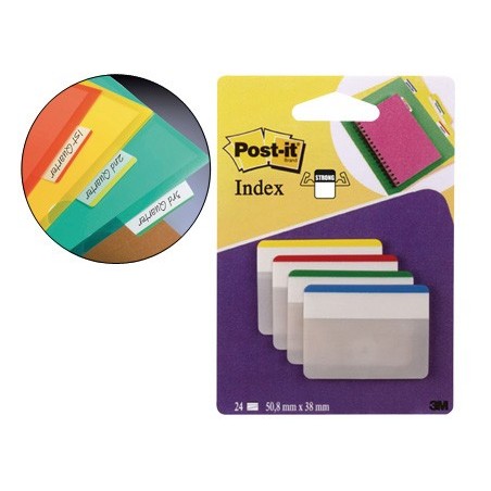Banderitas separadoras rigidas dispensador 4 colores post-it index 686f-1 grandes 24 banderitas
