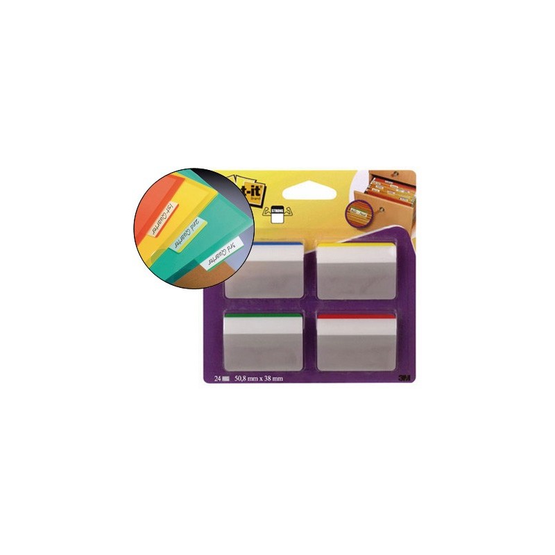 Banderitas separadoras rigidas dispensador 4 colores post-it index 686a-1 grandes 24 banderitas