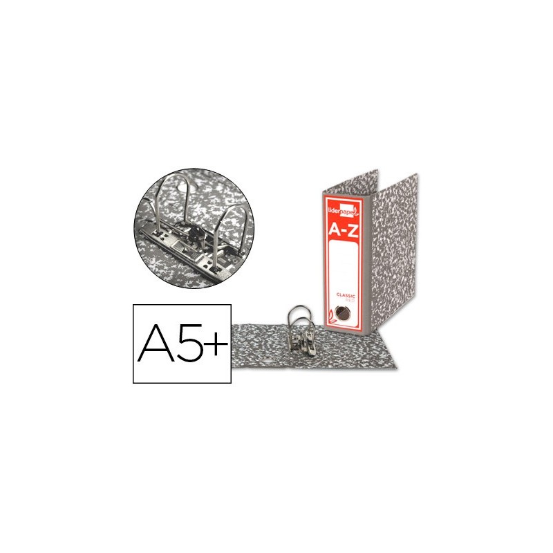 Archivador de palanca liderpapel cuarto apaisado classic red sin rado lomo 80mm gris compresor metalico